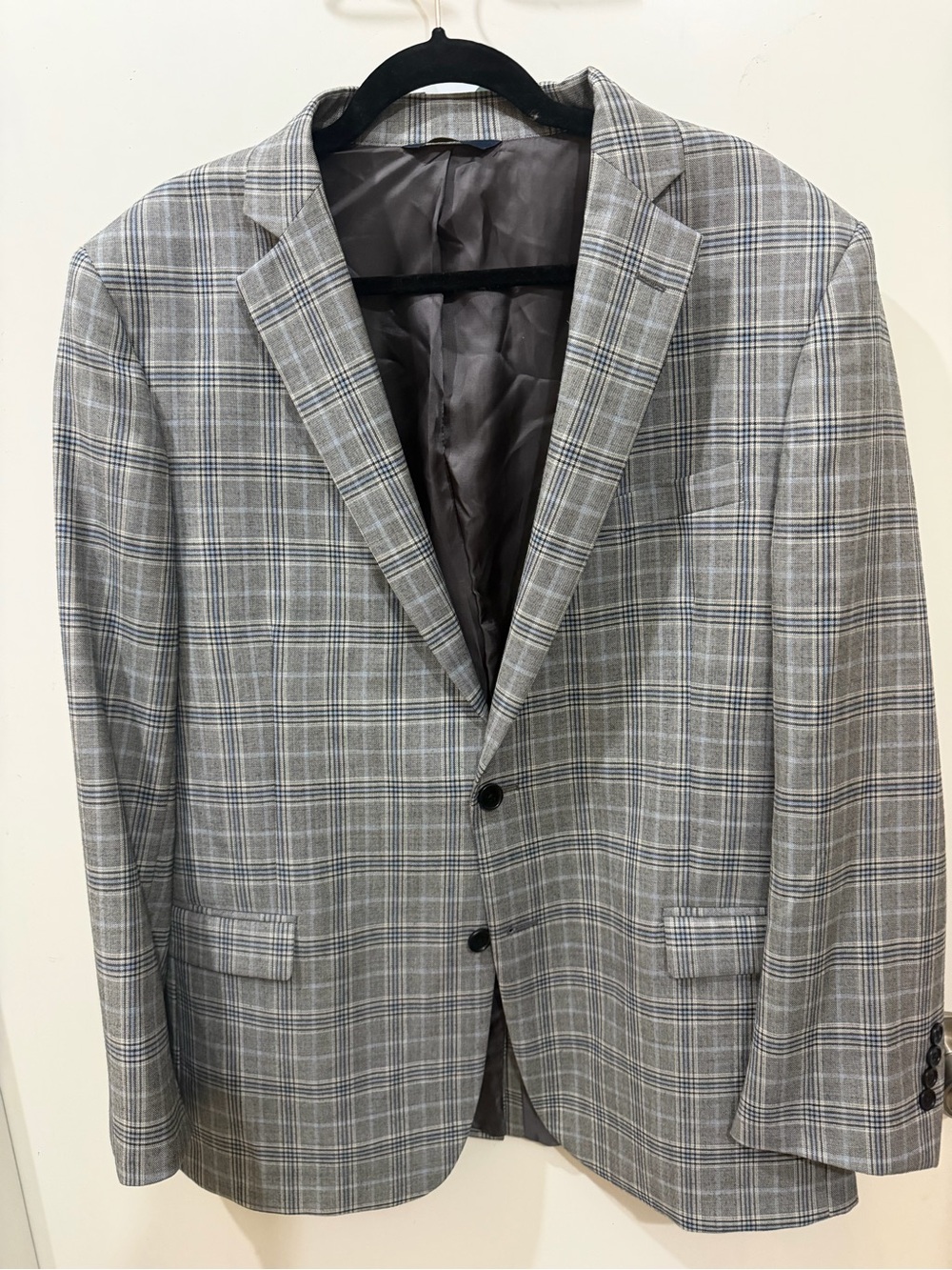 Brooks Brothers Light Gray Plaid Sport Coat with Blue Windowpane 44R Regent